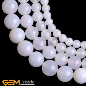 Natural Milky White Agate Stone Round Jewelry Making Big Hole 2mm Loose Beads 15 - Picture 1 of 28
