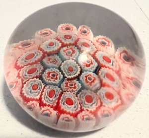 Vintage Red White & Blue Millefiori Glass Paperweight Date 1955 - Picture 1 of 3