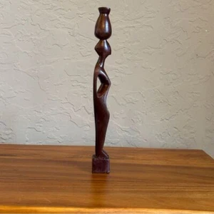 Shadow Art Hand Carved wooden Women with basket or bucket on head Tribal Statue - Picture 1 of 6