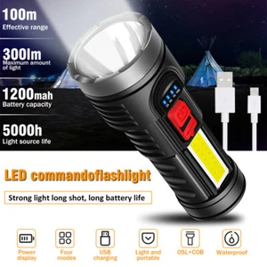 Rechargeable LED Flashlight Tactical Super Bright Torch Zoom With Charging Cable - Picture 1 of 13
