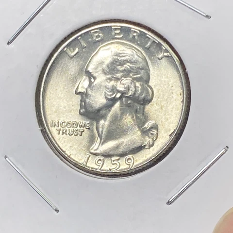 1959 Error Silver Washington Quarter Cracked Dies & Cud On Nose & E in WE Cover