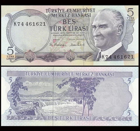 TURKEY 5 Lira, 1976, P-185, Attaturk, UNC World Currency Cover