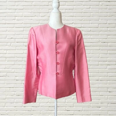 Blazer Vintage Años 80 90 Oscar De La Renta Chaqueta Rosa Satinado A Medida Talla 4 Foto 1 de 4