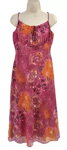 Newport News BOHO Floral Sundress 8 Pink Orange Gold Paisley Spaghetti Straps - Picture 1 of 6