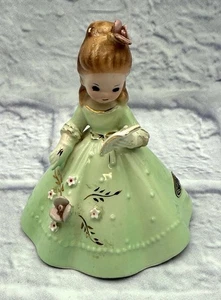 Josef Originals Bambola in Ceramica "Campana del Ballo" Vestito Verde (Vintage) - Foto 1 di 7