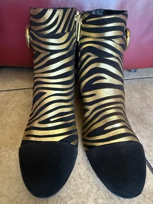 Ботинки-зебры Kurt Geiger London Mayfair черно-золотистые размер 7,5/США 38/ЕС. Оригинал $310 - Изображение 1 из 4