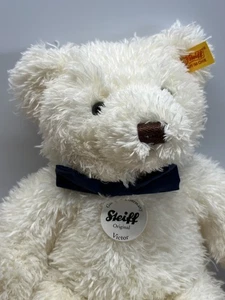 Steiff weißer Plüschbär Victor Ohr/Papieretiketten 11,5 in blau Fliege kuschelig 022357 - Bild 1 von 11