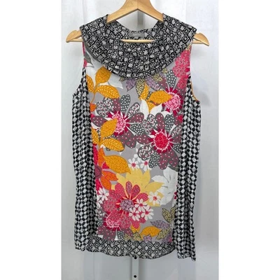 HABITAT Cowl Neck Sleeveless Tank Top Geometric Floral Multicolor Size S - Image 1 of 4