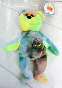 TY Beanie Baby The PEACE Ty Dyed 8,5 Bär rosa gelb grün weiß im Etui 1493C - Bild 1 von 11
