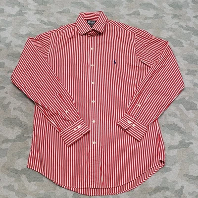 Camisa Polo Ralph Lauren De Colección Para Hombres Mediana Roja Regente Manga Larga Abotonada Rayas Foto 1 de 4