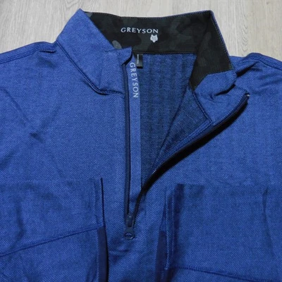 GREYSON Mens XL TATE PULLOVER MOCKNECK 1/4 ZIP BLUE BLACK HERRINGBONE GOLF - Image 1 of 4