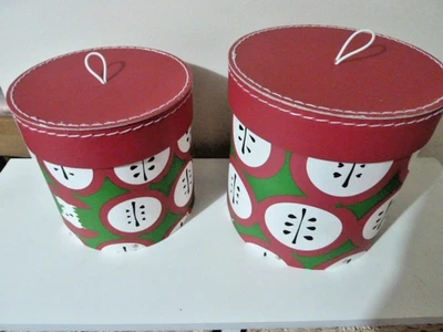 Ikea Vintrig Red & Green Apples Design Round Lidded Storage Box x2 - Image 1 of 4