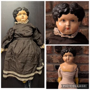Antike deutsche Porzellanpuppe Biskuit Sägemehl Porzellan blaue Augen & Seidenspitze um 1800 - Bild 1 von 19