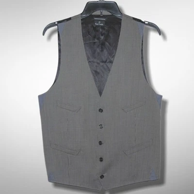 PAUL SMITH Men's Medium Gray Check Waistcoat Vest Wool Blend Layering Wool Blend - Image 1 of 4