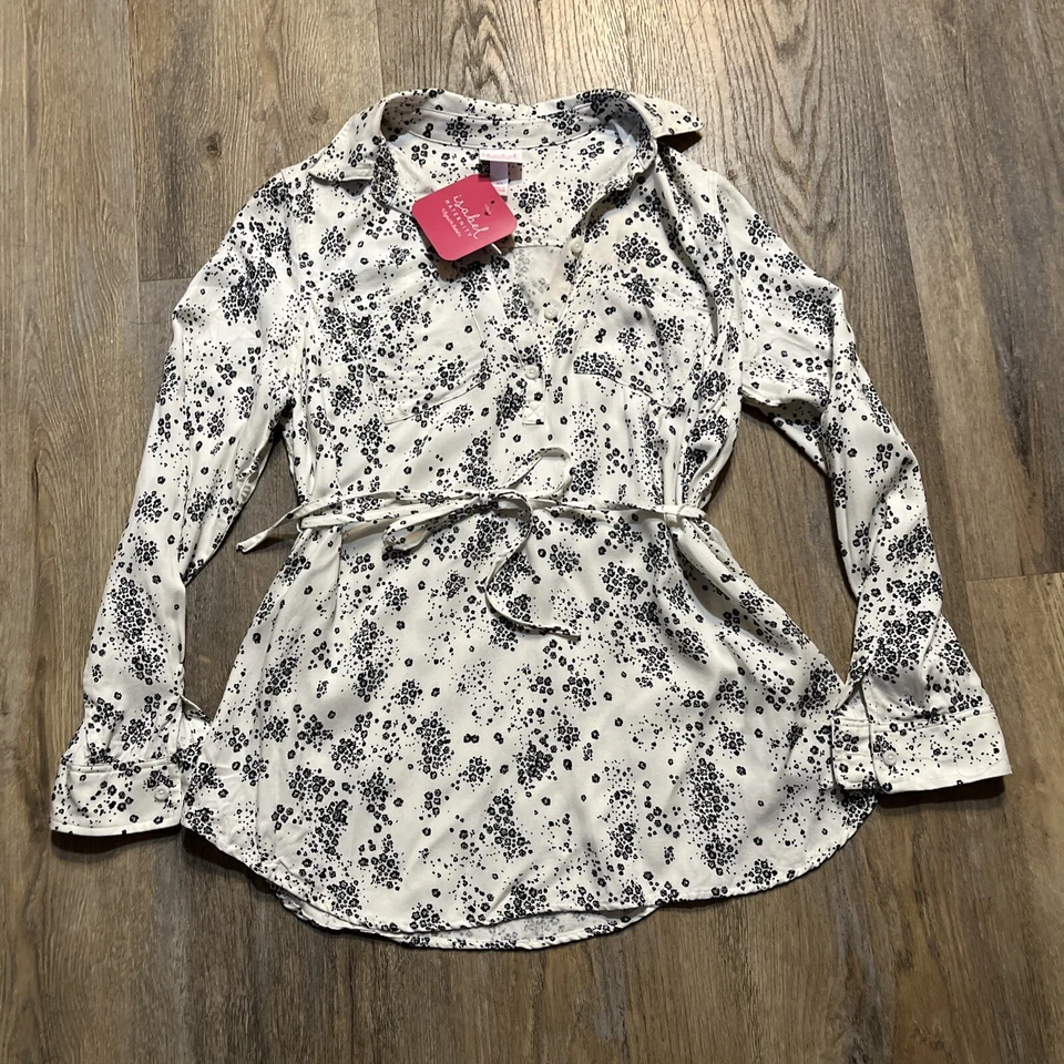 Womens White Black Floral Long Sleeve Tunic Size XS Ingrid Isabel Maternity