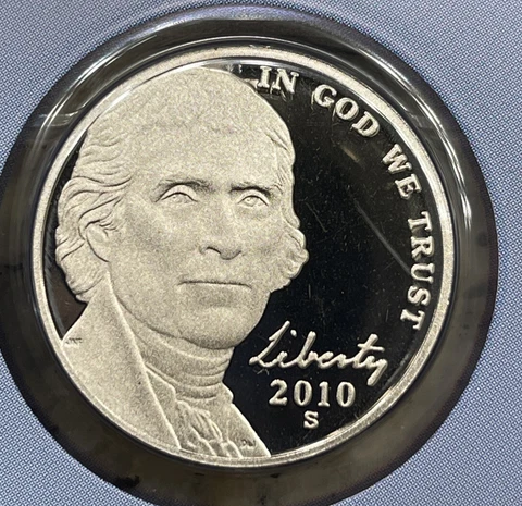 2010 S Proof Jefferson Nickel from Proof Set with Free Shipping Cover