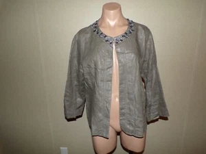 CHICOS Jacket Women Size Large Gray Silver Metallic Abria Embellished Neck Linen - Picture 1 of 7