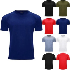 Mens Slim Fit T Shirt Muscle Running Work V Neck Short Sleeve Plain Basic Tees - Picture 1 of 13