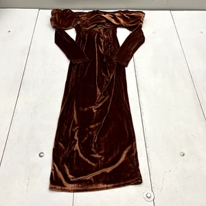 Fashion Nova Brown Velvet Off The Shoulder Midi Dress Women's Size Large NEW - Picture 1 of 5