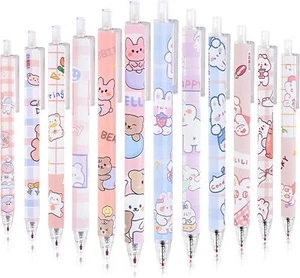 12pcs Cute Gel Ink Pens Kawaii Cartoon 0.5mm Black Retractable Rollerball Set - Picture 1 of 7