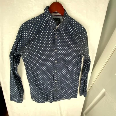 Camisa de vestir Ted Baker para hombre 3 azul blanco floral 100 % algodón manga larga formal Foto 1 de 4