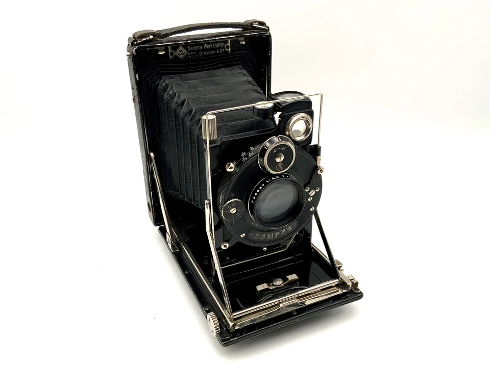 KW Patent Étui Plattenkamera Avec Carl Zeiss Tessar 1:4.5 f=12cm Compur 0 - Photo 1/4