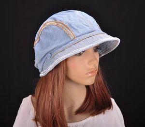 M196 Azul Bonito Rayas Jeans Algodón Sombrero Sol Alaja Gorra Cubo Verano Para Mujer Nuevo con Etiquetas - Imagen 1 de 11