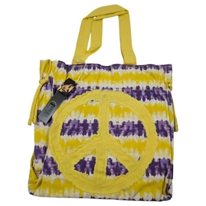 Peace Tie Dye Tote Shoulder Bag Hippie Love Purple and Yellow NWT - Picture 1 of 12