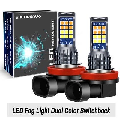 Switchback H11 LED Fog Light H16 H8 Dual Color Yellow 3000K White Strobe Flash - Image 1 of 4