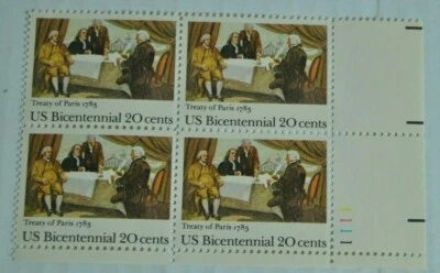 USA 20c Plate Block Stamps of Four Bicentennial Treaty Paris - Image 1 of 4