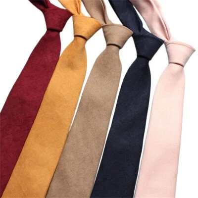 Men Casual 7CM Width Cotton Neck Tie Wedding Party Business Solid Color Necktie - Image 1 of 3
