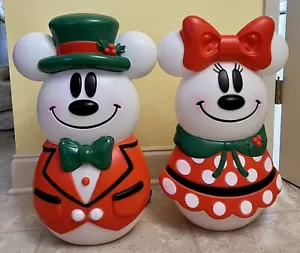 Disney Mickey & Minnie Mouse Lighted Christmas Blow Mold 23” Snowman SET 2023 - Picture 1 of 4