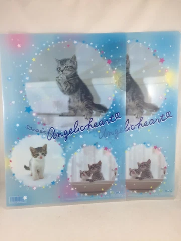 2 San-X Angelic Heart Cat plastic transparent file folder NEW Japan 2004 Cover