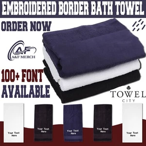 Personalised Embroidered YourText Printable Border Bath Heavyweight Towel - Picture 1 of 6