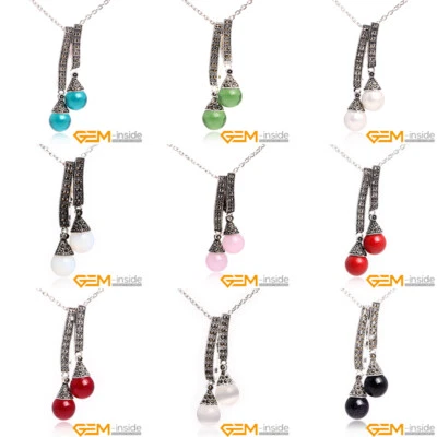 Collar colgante redondo con dijes de cuentas de cristal natural joyería de plata tibetana 12 mm  Foto 1 de 4