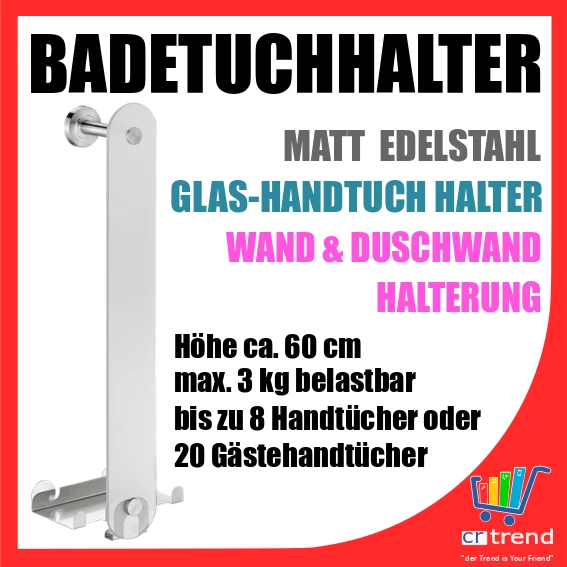 Glas Handtuchhalter / Gästehandtuch Wand Montage Duschkabine Aufhänger H 60cm - Bild 1 von 1