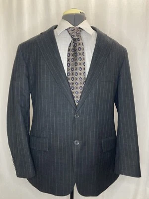 Tom James Mens 40R 44" Blazer Sport Coat Suit Jacket Gray Striped 2 Button USA - Image 1 of 4