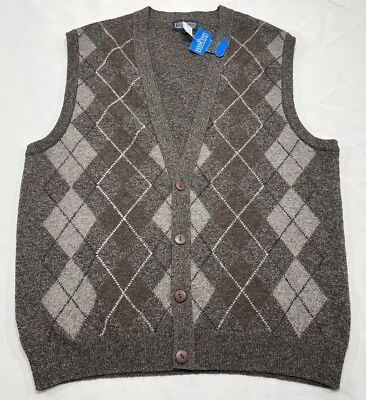 NUEVO CON ETIQUETAS Land Ends Direct Merchants L Corderos Lana Suéter Chaleco Argyle Chaleco De Colección Foto 1 de 4