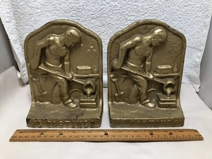 Vintage Cast Iron JG Castings Dresser Foundry Worker Bookends - Picture 1 of 9