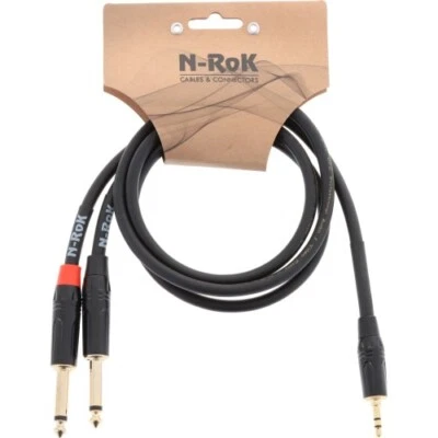 N-RoK Premium Kabel 3,5mm stereo / 2x Klinke 6,3mm mono 0,9m | Neu