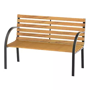 Outsunny 2 Seater Garden Bench Metal Wooden Slatted Seat Backrest Patio Chair - Picture 1 of 11