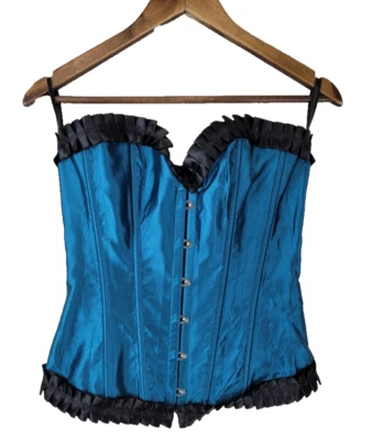 Sexy corsé Adore Me para mujer medio azul satinado gótico oscuro coqueta con cordones Foto 1 de 4