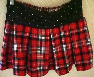 JUSTICE GIRLS PLAID PLEATED MINI SKIRT SKORT FAUX LEATHER CRYSTALS SZ 18 BTS ~ - Picture 1 of 3