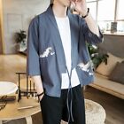 Retro Men Japanese Yukata Embroidery Coat Kimono Cotton Loose Jacket Top Outwear