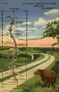 Pennsylvania PA Turnpike Pittsburgh to Harrisburg Linen Dream Hwy Map Postcard - Picture 1 of 2