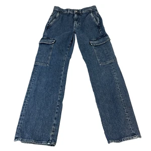 7 For All Mankind Cargo Tess Jeans Womens Loose Straight Baggy Dark Blue 27 32 - Picture 1 of 12