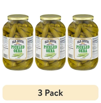 (3 pack) Old South Pickled Okra, Shelf Stable, 64 oz Jar