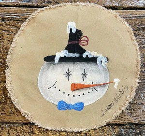 Primitive handgefertigte Weihnachten Schneemann Topflappen? Signiert vom Künstler Country Decor - Bild 1 von 3