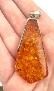 Vtg TAXCO MEXICO SOUTHWEST STYLE meets MCM! Sterling Silver HUGE AMBER PENDANT - Picture 1 of 5