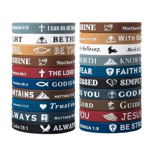 20PCS Bible Verse Silicone Bracelets Bible Verse Rubber Bracelets Religious Chri - Picture 1 of 4